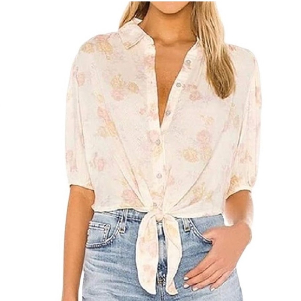 Free People New with Tags Ivory Floral Top